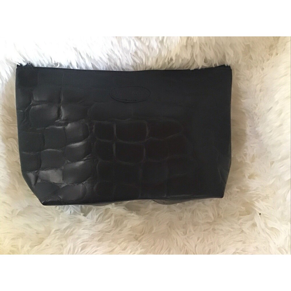 Estee Lauder Makeup Bag Pouch Black Faux Alligator Reptile Zip Close Lined